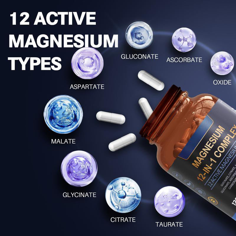 Magnesium 12 in 1 Complex 700mg - Glycinate Citrate Malate Taurate Daily Support